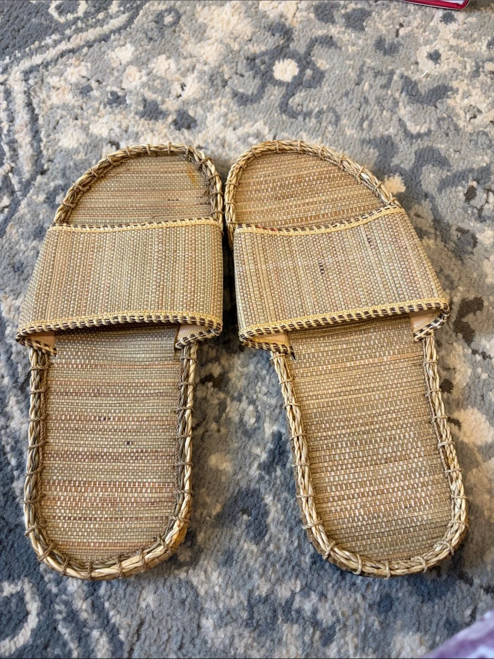 Kids Natural Straw Slide Sandals - Beige